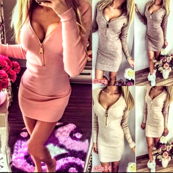 Sexy Spring Half Sleeve Slim Long zip up ❤ Dress - Picture 2 of 2